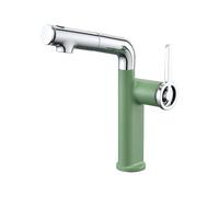 SXWYLZ Robinet de Salle de Bain avec Douchette Extractible, Robinet de Lavabo Rotation à 360°, Mitigeur avec 3 Modes Douchette Extractible, Poignée Unique, Eau Chaude et Froide,Chrome+Vert