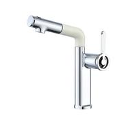 SXWYLZ Robinet de Salle de Bain avec Douchette Extractible, Robinet de Lavabo Rotation à 360°, Mitigeur avec 3 Modes Douchette Extractible, Poignée Unique, Eau Chaude et Froide,Chrome+Blanc