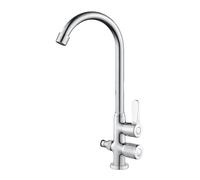 SXWYLZ Robinet D'Eau Froide Double Sortie avec Répartiteur 1/2 Robinet Extérieur Antigel Pivotant à 360° Double Poignée, Chrome