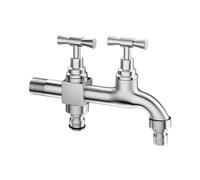SXWYLZ Robinet Double Sortie Antigel Robinet Extérieur Mural Robinets D'Eau Froide 1/2" pour Usage Extérieur, Acier Inoxydable,Chrome,15 CM
