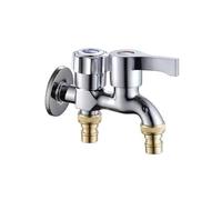 SXWYLZ Robinet Double Sortie Chromé Robinets Eau Froide Mural Robinet Machine à Laver Double un Dedans Deux Dehors pour Terrasse Extérieure 1/2