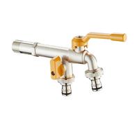 SXWYLZ Robinet Double Sortie Jardin Robinets D'Eau Froide Mural Robinet Extérieur Antigel 1/2 pour Jardin, Chrome + Poignée Jaune