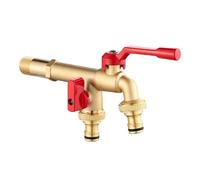 SXWYLZ Robinet Double Sortie Mural Robinet Exterieur Jardin Antigel Robinets Eau Froide 1/2 pour Arroser les Fleurs, Couleur Cuivre + Poignée Rouge