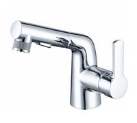 SXWYLZ Robinet Evier avec Douchette Extractible Robinet de Lavabo avec Eau Chaude et Froide 3 Modes Mitigeur Evier Robinets à Poignée Unique,Chrome