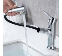 SXWYLZ Robinet Evier avec Douchette Extractible Robinet Lavabo Salle de Bain à 2 Modes Mitigeur avec Douchette Extractible, Poignée Unique, Eau Chaude et Froide,Chrome