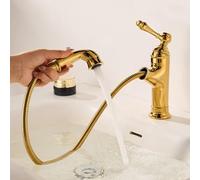 SXWYLZ Robinet Extensible Rétro, Robinet Laiton Salle de Bain, Mitigeur Lavabo, Poignée Unique, Eau Chaude et Froide,Or Titane