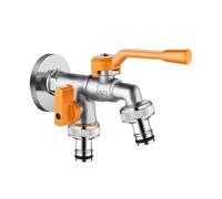 SXWYLZ Robinet Extérieur Double Sortie Robinet D'Eau Froide Mural Robinets en Laiton à Double Sortie 1/2 pour Jardin de Cour,Chrome + Jaune,15 CM
