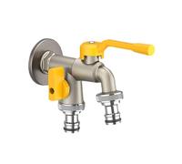 SXWYLZ Robinet Exterieur Jardin Double Sortie Mural Robinet Eau Froide Double Sortie 1/2 pour Terrasse et Balcon, Chrome + Jaune