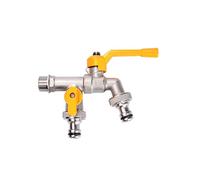 SXWYLZ Robinet Exterieur Laiton Robinet Double Sortie Antigel Robinets Eau Froide Mural 1/2" Une Entrée Deux Sorties,Chrome + Jaune