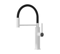 SXWYLZ Robinet Flexible Cuisine Rotatif Robinet Mitigeur Extractible à 2 Modes Mitigeur Évier à Poignée Unique Robinets D'Évier de Cuisine avec Eau Chaude et Froide, Acier Inoxydable,Blanc