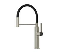 SXWYLZ Robinet Flexible Cuisine Rotatif Robinet Mitigeur Extractible à 2 Modes Mitigeur Évier à Poignée Unique Robinets D'Évier de Cuisine avec Eau Chaude et Froide, Acier Inoxydable,Couleur Brossée