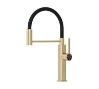 SXWYLZ Robinet Flexible Cuisine Rotatif Robinet Mitigeur Extractible à 2 Modes Mitigeur Évier à Poignée Unique Robinets D'Évier de Cuisine avec Eau Chaude et Froide, Acier Inoxydable,Or Brossé