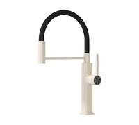 SXWYLZ Robinet Flexible Cuisine Rotatif Robinet Mitigeur Extractible à 2 Modes Mitigeur Évier à Poignée Unique Robinets D'Évier de Cuisine avec Eau Chaude et Froide, Acier Inoxydable,Blanc Laiteux