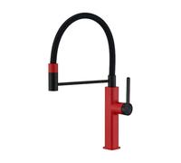 SXWYLZ Robinet Flexible Cuisine Rotatif Robinet Mitigeur Extractible à 2 Modes Mitigeur Évier à Poignée Unique Robinets D'Évier de Cuisine avec Eau Chaude et Froide, Acier Inoxydable,Rouge + Noir
