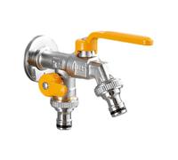 SXWYLZ Robinet Jardin Laiton Robinet Double Sortie Exterieur 1/2 Mural Robinets D'Eau Froide pour Terrasse de Patio,Chrome + Jaune