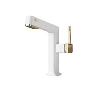 SXWYLZ Robinet Laiton avec Douchette Extractible Mitigeur Salle de Bain avec Douchette Extractible Robinet de Lavabo à 3 Modes, Poignée Unique, Eau Chaude et Froide,Or Blanc