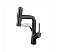 SXWYLZ Robinet Lavabo Extensible, Robinet Salle Bain 6 Modes, Mitigeur Evier Rotation à 360°, Poignée Unique, Eau Chaude et Froide, Alliage de Zinc,Noir