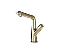 SXWYLZ Robinet Lavabo Rotatif Robinet de Salle de Bain avec Douchette Extractible Robinets D'Évier à 2 Modes Poignée Unique Eau Chaude et Froide, Alliage de Zinc,Or Zirconium