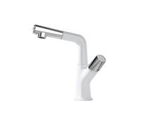 SXWYLZ Robinet Lavabo Rotatif Robinet de Salle de Bain avec Douchette Extractible Robinets D'Évier à 2 Modes Poignée Unique Eau Chaude et Froide, Alliage de Zinc,Blanc + Chromé