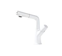 SXWYLZ Robinet Lavabo Rotatif Robinet de Salle de Bain avec Douchette Extractible Robinets D'Évier à 2 Modes Poignée Unique Eau Chaude et Froide, Alliage de Zinc,Blanc