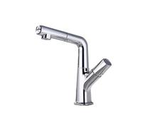 SXWYLZ Robinet Lavabo Rotatif Robinet de Salle de Bain avec Douchette Extractible Robinets D'Évier à 2 Modes Poignée Unique Eau Chaude et Froide, Alliage de Zinc,Chrome