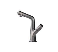 SXWYLZ Robinet Lavabo Rotatif Robinet de Salle de Bain avec Douchette Extractible Robinets D'Évier à 2 Modes Poignée Unique Eau Chaude et Froide, Alliage de Zinc,Gris