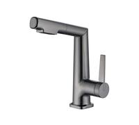 SXWYLZ Robinet Lavabo Rotatif Robinet Salle Bain avec Douchette Extractible Robinets Mélangeur à 2 Modes Mitigeur Evier à Poignée Unique Robinets à Levage Eau Chaude et Froide,Gris