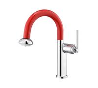 SXWYLZ Robinet Lavabo Salle de Bain, Robinet Evier avec Douchette Extractible, Robinetterie Douchette 2 Modes, Mitigeur Pivotant à 360°, Poignée Unique, Eau Chaude et Froide,Chrome+Rouge