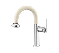 SXWYLZ Robinet Lavabo Salle de Bain, Robinet Evier avec Douchette Extractible, Robinetterie Douchette 2 Modes, Mitigeur Pivotant à 360°, Poignée Unique, Eau Chaude et Froide,Chrome+Blanc