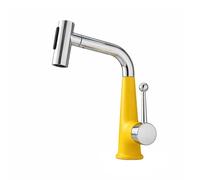 SXWYLZ Robinet Mélangeur Extractible, Robinet pour Lavabo Pivotant et Hauteur Réglable, Mitigeur Salle de Bain à 3 Modes, Poignée Unique, Eau Chaude et Froide,Jaune + Chromé