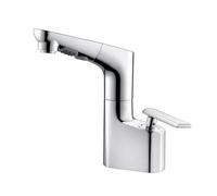 SXWYLZ Robinet Mitigeur Lavabo Extractible, Robinet Rotation à 360°, Réglable en Hauteur, Robinetterie Salle de Bain à 2 Modes, Poignée Unique, Eau Chaude et Eau Froide,Chrome