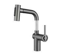 SXWYLZ Robinet Salle Bain avec Douchette Extractible, Rotation à 360°, Robinet Relevable, Mitigeur de Lavabo de 3 Modes, Poignée Unique, Eau Chaude et Froide,Gris