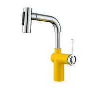 SXWYLZ Robinet Salle Bain avec Douchette Extractible, Rotation à 360°, Robinet Relevable, Mitigeur de Lavabo de 3 Modes, Poignée Unique, Eau Chaude et Froide,Chrome+Jaune