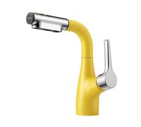 SXWYLZ Robinet Salle Bain, Mitigeur Lavabo avec Douchette Extractible, Robinet Pivotant et Hauteur Réglable à 360°, Mitigeur Evier 3 Modes, Poignée Unique, Eau Chaude et Eau Froide,Jaune