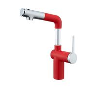 SXWYLZ Robinet Salle Bain Pivotant avec Douchette Extractible Mitigeur Evier avec 3 Modes Douchette Extractible Robinet à Hauteur Réglable, Poignée Unique, Eau Chaude et Froide,Chrome+Rouge