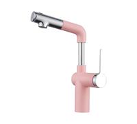 SXWYLZ Robinet Salle Bain Pivotant avec Douchette Extractible Mitigeur Evier avec 3 Modes Douchette Extractible Robinet à Hauteur Réglable, Poignée Unique, Eau Chaude et Froide,Chrome + Rose