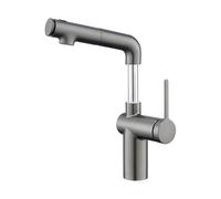 SXWYLZ Robinet Salle Bain Pivotant avec Douchette Extractible Mitigeur Evier avec 3 Modes Douchette Extractible Robinet à Hauteur Réglable, Poignée Unique, Eau Chaude et Froide,Gris