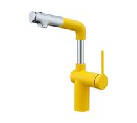 SXWYLZ Robinet Salle Bain Pivotant avec Douchette Extractible Mitigeur Evier avec 3 Modes Douchette Extractible Robinet à Hauteur Réglable, Poignée Unique, Eau Chaude et Froide,Chrome+Jaune