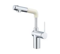 SXWYLZ Robinet Salle Bain Pivotant avec Douchette Extractible Mitigeur Evier avec 3 Modes Douchette Extractible Robinet à Hauteur Réglable, Poignée Unique, Eau Chaude et Froide,Blanc + Chromé