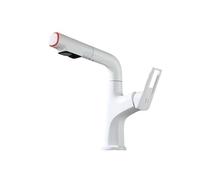 SXWYLZ Robinet Salle de Bain avec Douchette Extractible Mitigeur Lavabo à 2 Modes Robinet Pivotant et Relevable à 360° Poignée Unique Eau Chaude et Froide,Blanc