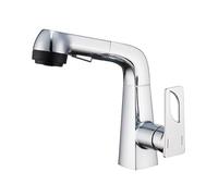 SXWYLZ Robinet Salle de Bain avec Douchette Extractible Rotation à 360° Robinet Relevable 5 Modes Mitigeur Lavabo Poignée Unique Eau Chaude et Froide,Chrome