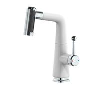 SXWYLZ Robinets de Lavabo pour Salle de Bain Extractible Mitigeur à 2 Modes Robinet de Levage Pivotant à 360° Poignée Unique Chaude et Froide,Blanc + Chromé