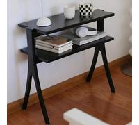 SXYCKRUI Console Meubles Fine à 2 Niveaux, Meuble Console D'entrée en Bois Massif avec Espace de Rangement Ouvert pour Salon, Couloir, Entrée(Black)