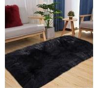 SXYHKJ Tapis Faux en Peau de Mouton,Imitation Toison Moquette Fluffy Soft Longhair Décoratif Coussin de Chaise Canapé Natte (Noir, 50_x_150_cm)