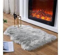 SXYHKJ Tapis Faux en Peau de Mouton,Imitation Toison Moquette Fluffy Soft Longhair Décoratif Coussin de Chaise Canapé Natte(Gris, 50x80cm)