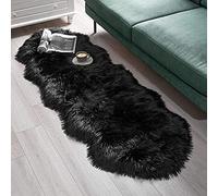 SXYHKJ Tapis Faux en Peau de Mouton,Imitation Toison Moquette Fluffy Soft Longhair Décoratif Coussin de Chaise Canapé Natte (Noir, 60x160cm)