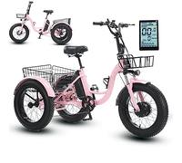SXYKXYDL Tricycle électrique 20 Pouces avec pneus épais - Charge maximale : 150 kg, Roue de Neige avec Support de pédales et Batterie Externe intégrée, écran LCD, siège réglable, autonomie : 30-40 km