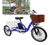 SXYKXYDL Tricycle électrique 350 W pour Adultes, vélo 3 Roues 20 Pouces, 7 Vitesses, Batterie Lithium Amovible 48 V 12 Ah, autonomie 35-45 km, avec Grand Panier, pour Les Loisirs et Les Courses, Bleu
