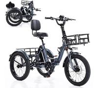SXYKXYDL Tricycle électrique Pliable à pédales - 5 Vitesses Grand Panier de Rangement Siège rembourré avec Dossier Charge maximale 150 kg pour Seniors Bleu Adulte