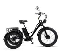 SXYKXYDL Tricycle électrique pour Adultes (7 Vitesses), Gros pneus 24 Pouces, Grand Panier, siège Large réglable, vélo Cruiser pour Adultes avec Phare Noir